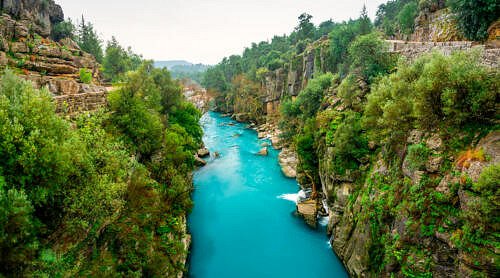 Panoramic river landscape from Koprulu Canyon National Park in Manavgat, Antalya, Turkey. Koprucay.